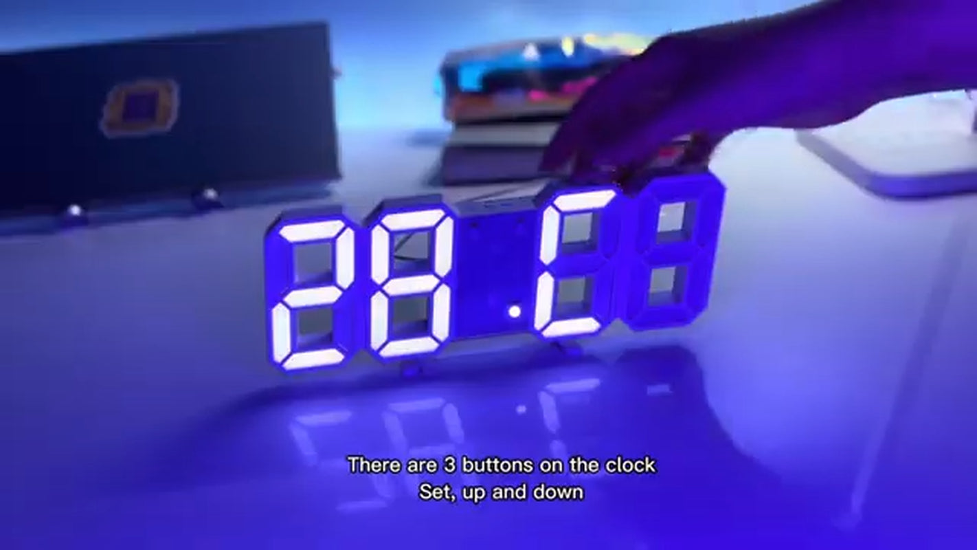 Digital 3D LED Big Wall Desk Alarm Clock Snooze 12/24 Hours Auto Brightness USB