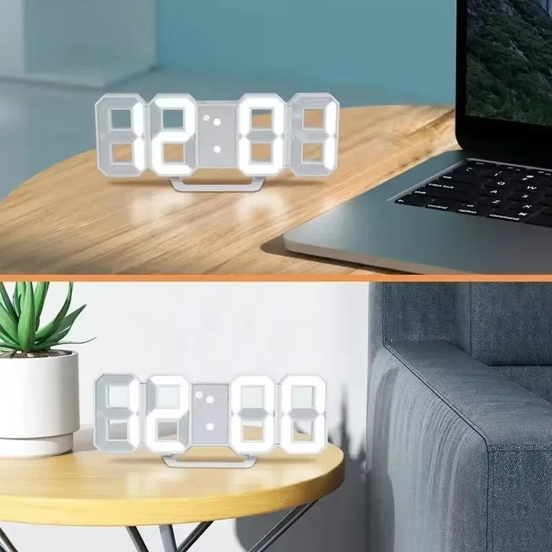 Table 3D LED Digital Alarm Clock Wall Clock Time/Date/Temperature for Home Kitchen Offices Clock Decoration Garden Clocks