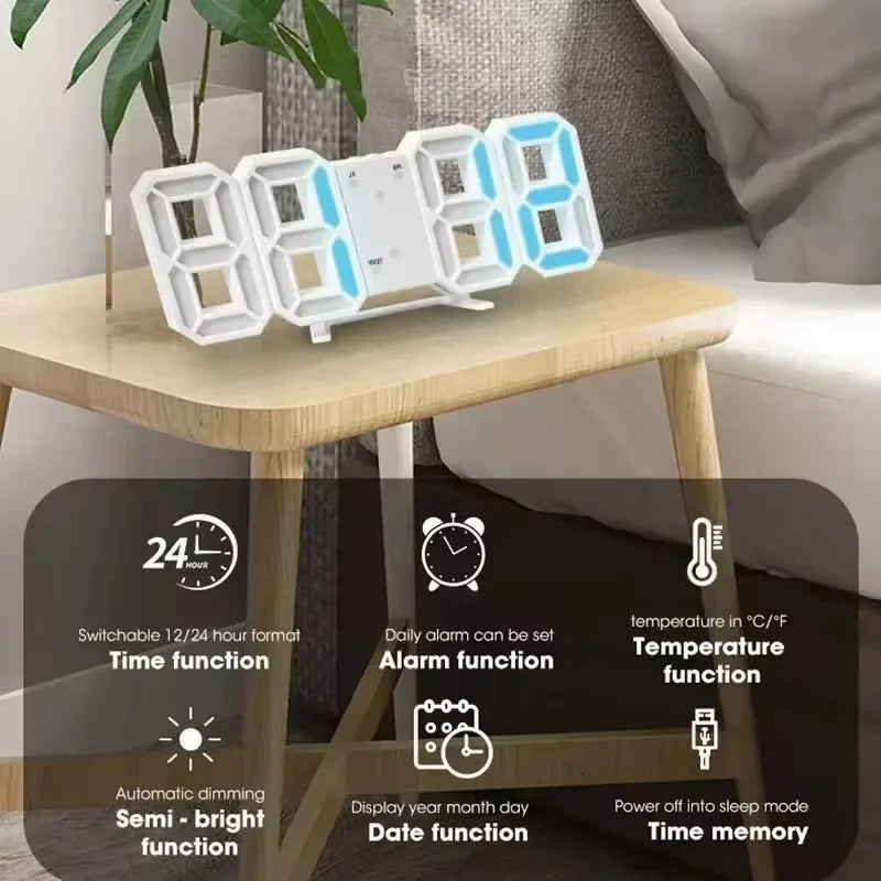 Table 3D LED Digital Alarm Clock Wall Clock Time/Date/Temperature for Home Kitchen Offices Clock Decoration Garden Clocks